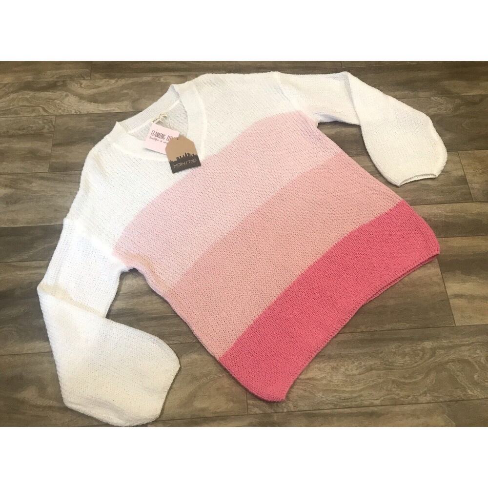 NEW Main Strip Women’s Size M Pinks Color Block Long Sleeve Knit Sweater